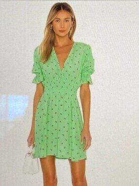 Faithfull The Brand Dress”Manhattan “ Spearmint Pink Roses Mini Nwot 4